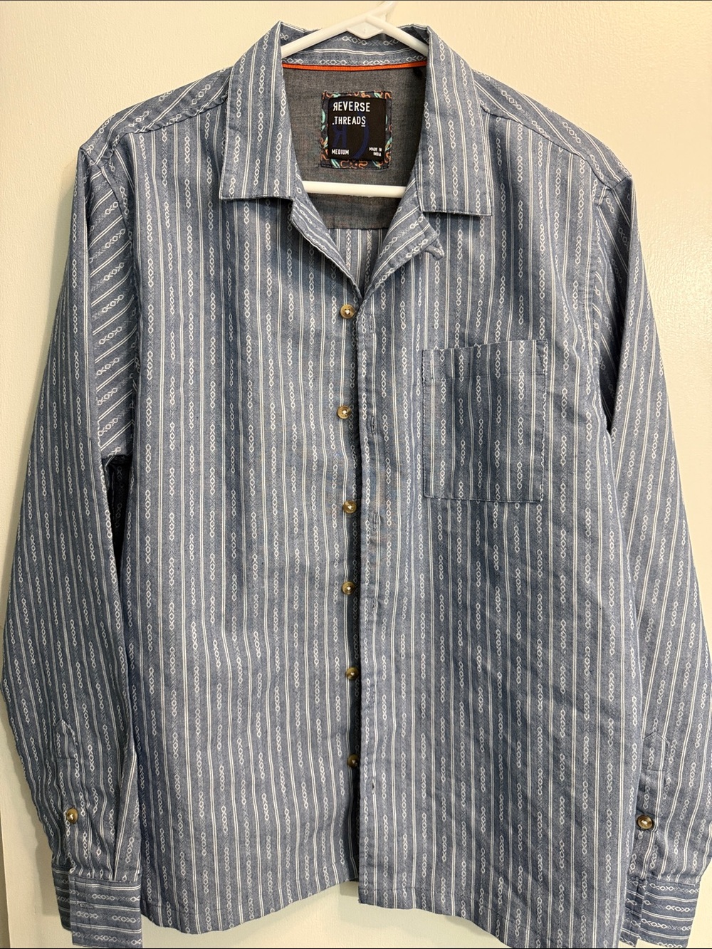 Men's Blue Striped Button-Up Shirt by Reverse Threads